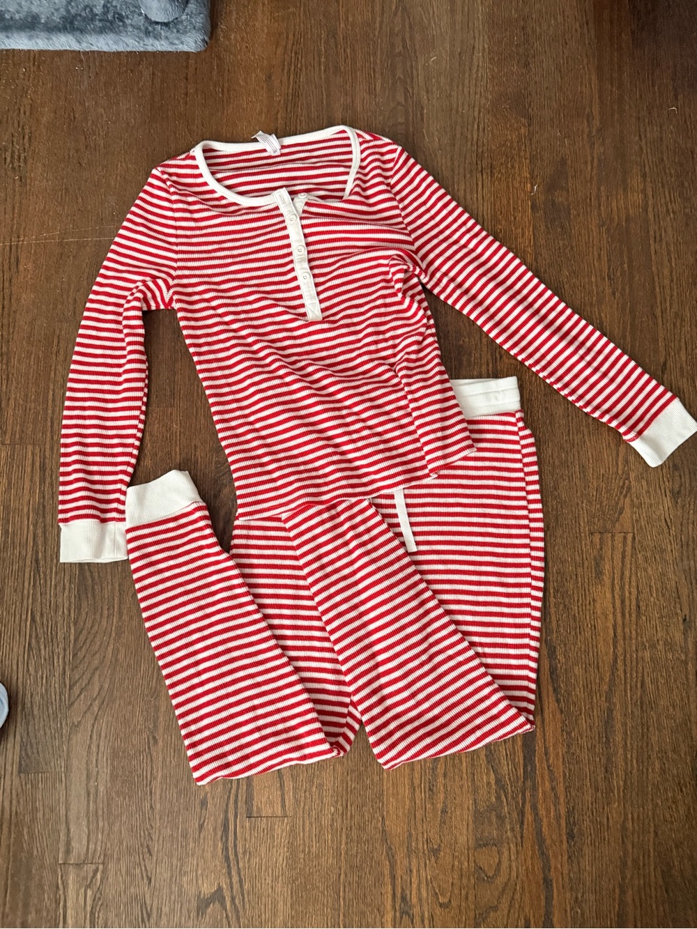 Red & White Striped Kids Pajama Set - Long Sleeve Top & Pants